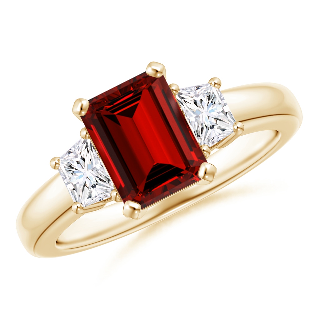 8x6mm Labgrown Lab-Grown Ruby and Diamond Three Stone Ring in Yellow Gold