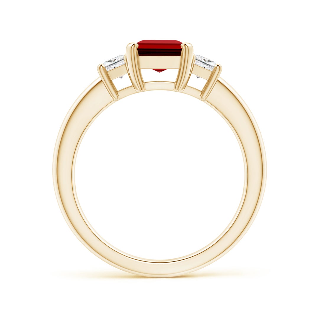 8x6mm Labgrown Lab-Grown Ruby and Lab Diamond Three Stone Ring in Yellow Gold - side 4