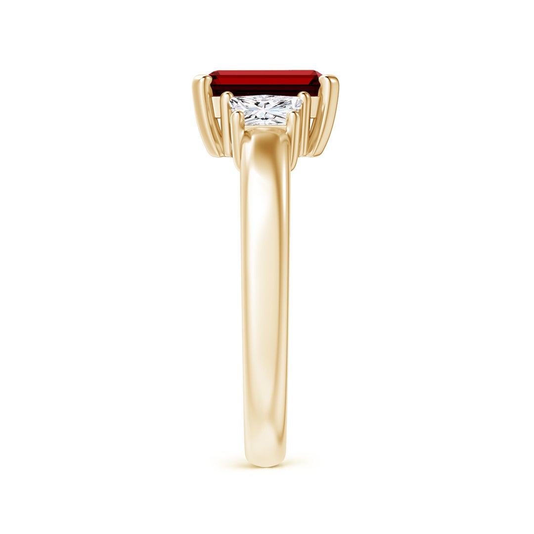 8x6mm Labgrown Lab-Grown Ruby and Lab Diamond Three Stone Ring in Yellow Gold - side 6