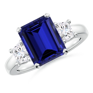 10x8mm Labgrown Lab-Grown Blue Sapphire and Diamond Three Stone Ring in P950 Platinum