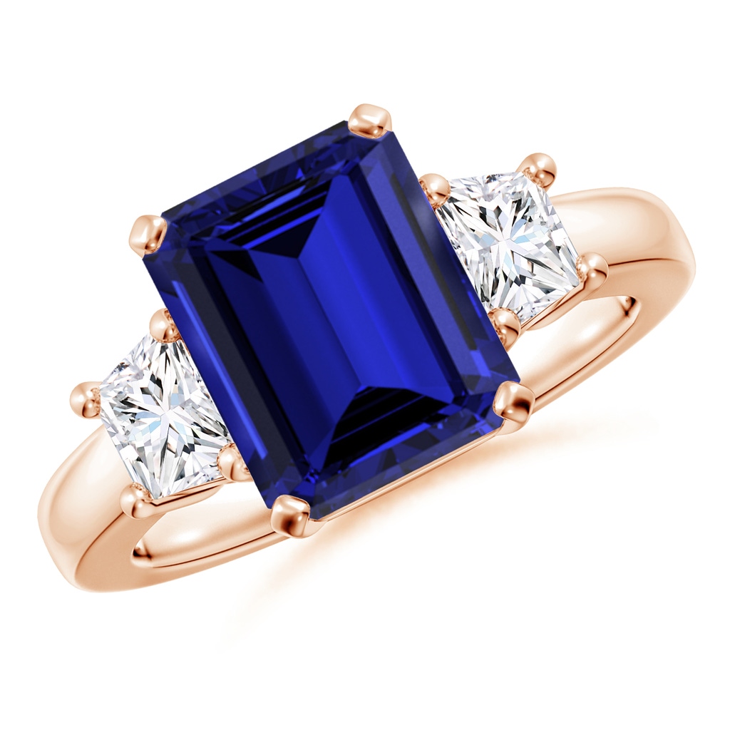 10x8mm Labgrown Lab-Grown Blue Sapphire and Diamond Three Stone Ring in Rose Gold