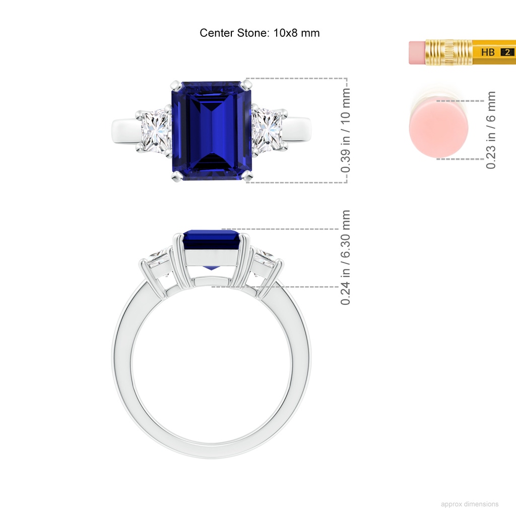 10x8mm Labgrown Lab-Grown Blue Sapphire and Diamond Three Stone Ring in White Gold ruler