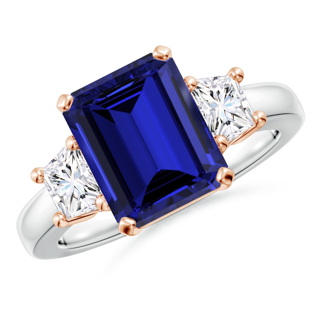 10x8mm Labgrown Lab-Grown Blue Sapphire and Diamond Three Stone Ring in White Gold Rose Gold