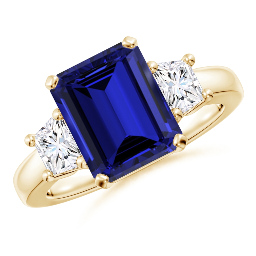 10x8mm Labgrown Lab-Grown Blue Sapphire and Diamond Three Stone Ring in Yellow Gold