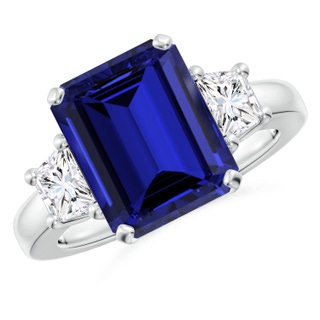 12x10mm Labgrown Lab-Grown Blue Sapphire and Diamond Three Stone Ring in P950 Platinum