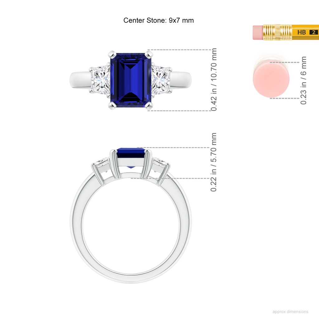 9x7mm Labgrown Lab-Grown Blue Sapphire and Diamond Three Stone Ring in White Gold ruler