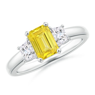 7x5mm Labgrown Lab-Grown Fancy Intense Yellow and White Diamond Three Stone Ring in P950 Platinum