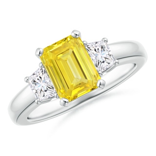 8x6mm Labgrown Lab-Grown Fancy Intense Yellow and White Diamond Three Stone Ring in P950 Platinum