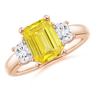 9x7mm Labgrown Lab-Grown Fancy Intense Yellow and White Diamond Three Stone Ring in 9K Rose Gold