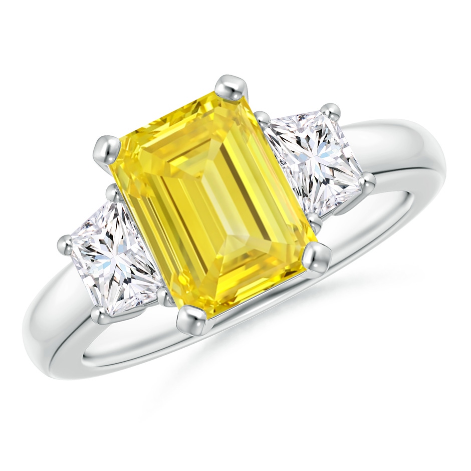 9x7mm Labgrown Lab-Grown Fancy Intense Yellow and White Diamond Three Stone Ring in S999 Silver 