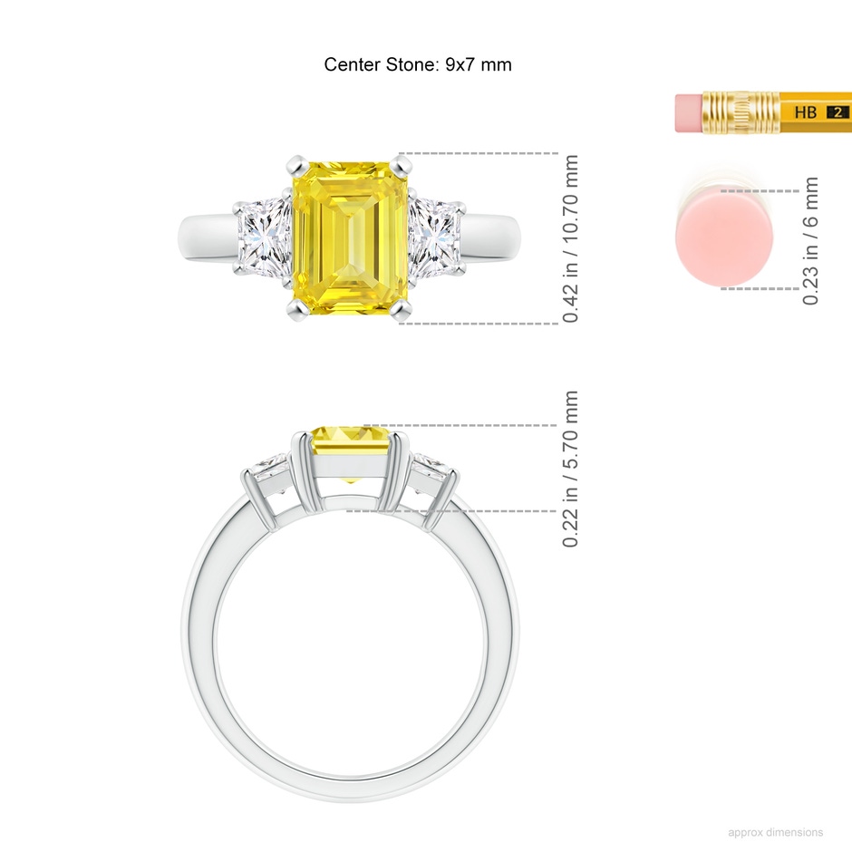 9x7mm Labgrown Lab-Grown Fancy Intense Yellow and White Diamond Three Stone Ring in S999 Silver ruler
