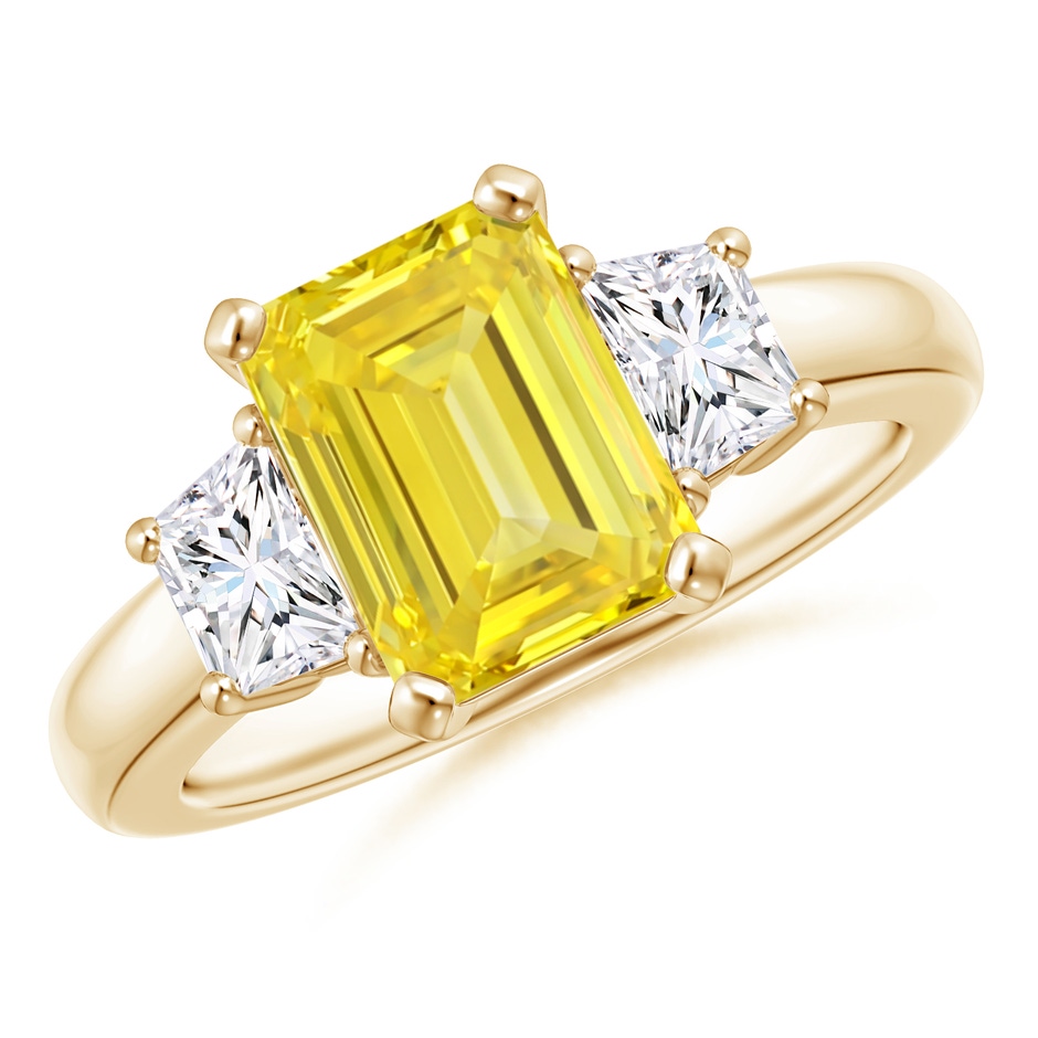 9x7mm Labgrown Lab-Grown Fancy Intense Yellow and White Diamond Three Stone Ring in Yellow Gold 
