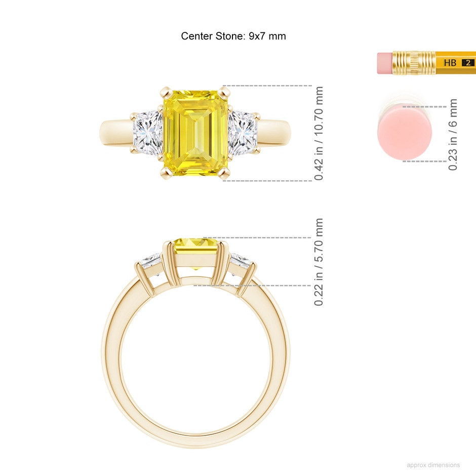9x7mm Labgrown Lab-Grown Fancy Intense Yellow and White Diamond Three Stone Ring in Yellow Gold ruler