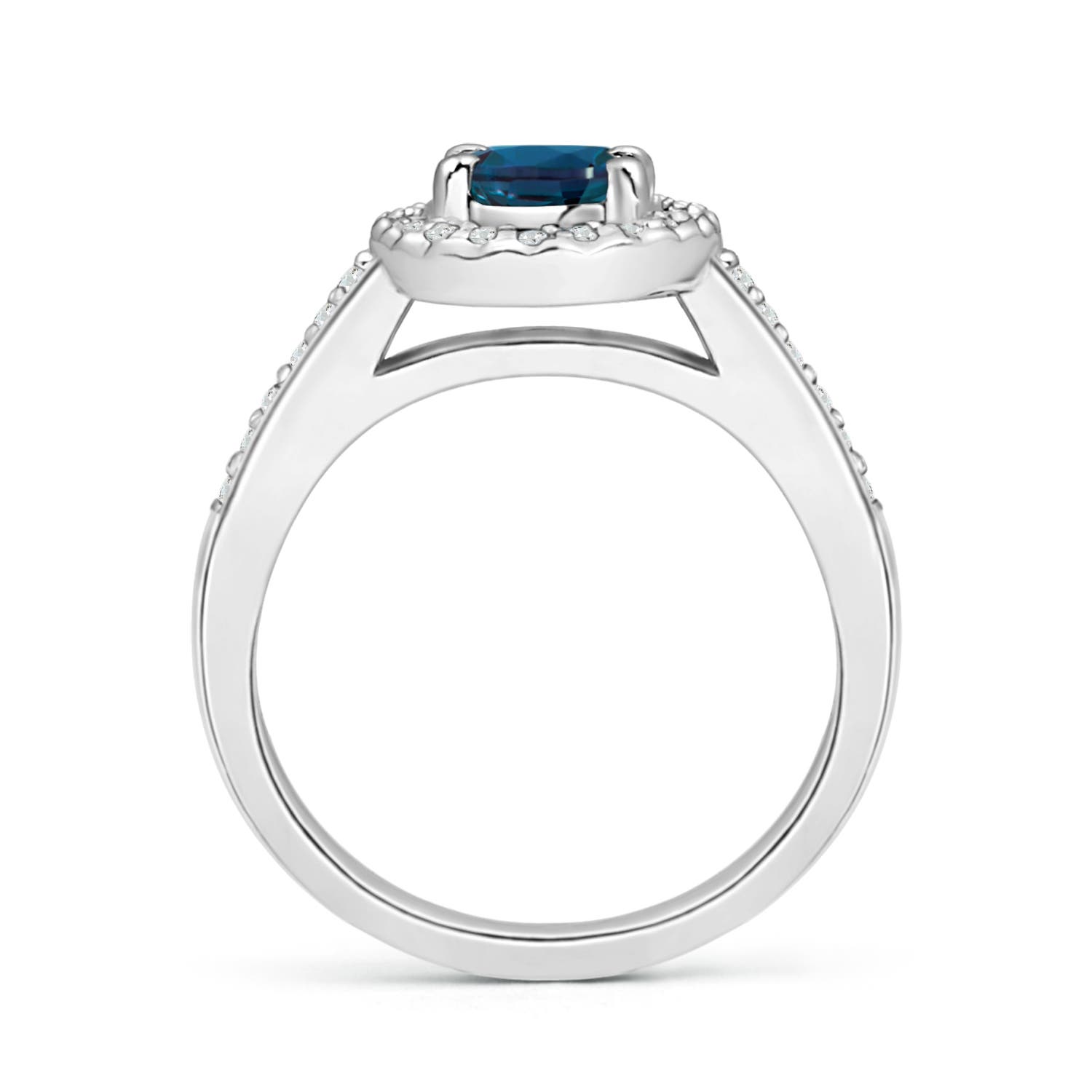 7x5mm Labgrown Classic Oval Lab-Grown Alexandrite Halo Ring with Diamond Accents in 18K White Gold
