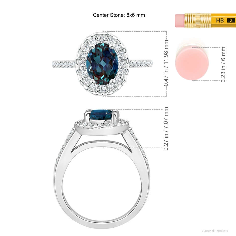 8x6mm Labgrown Classic Oval Lab-Grown Alexandrite Halo Ring with Diamond Accents in 18K White Gold ruler