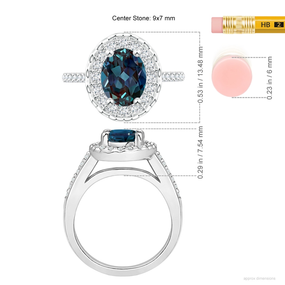 9x7mm Labgrown Classic Oval Lab-Grown Alexandrite Halo Ring with Diamond Accents in P950 Platinum ruler