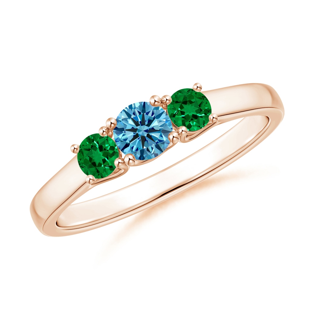 4mm Labgrown Classic Round Lab-Grown Fancy Intense Blue Diamond Three Stone Ring in Rose Gold