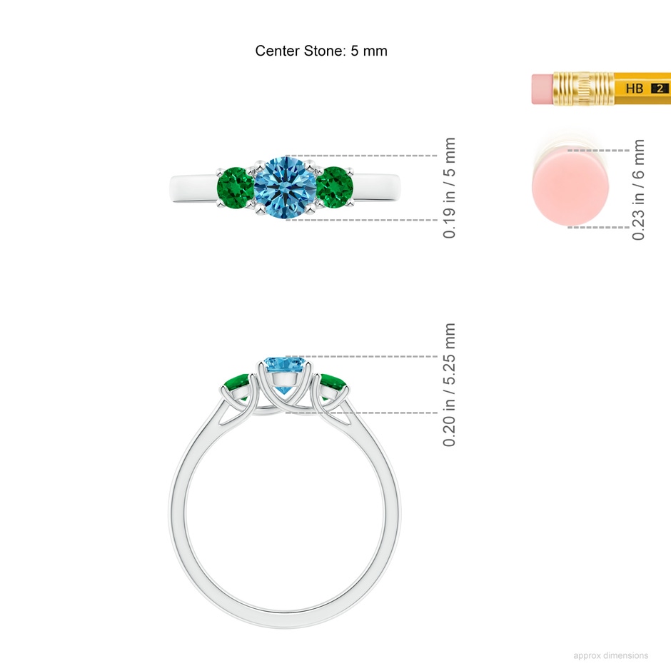 5mm Labgrown Classic Round Lab-Grown Fancy Intense Blue Diamond Three Stone Ring in P950 Platinum ruler