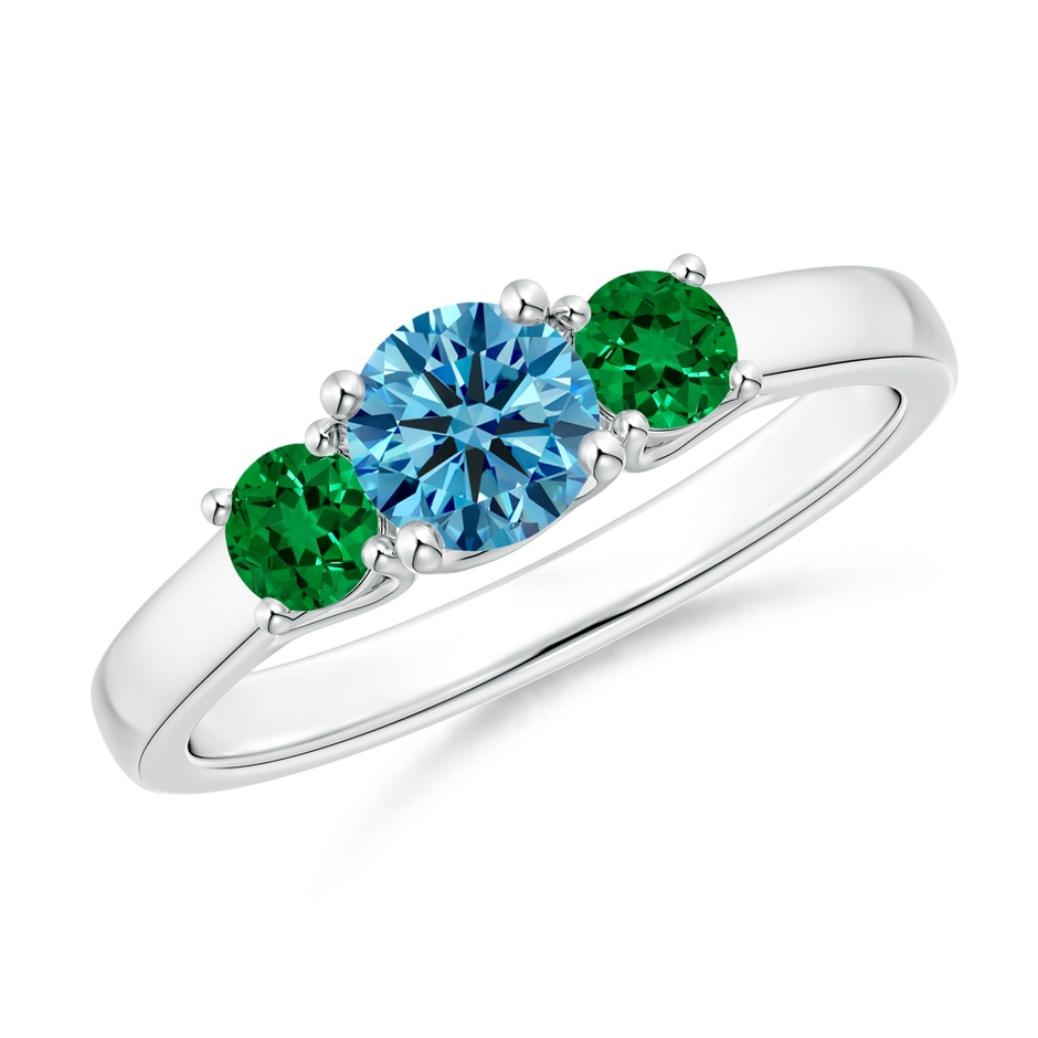 5mm Labgrown Classic Round Lab-Grown Fancy Intense Blue Diamond Three Stone Ring in White Gold 
