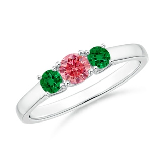 4mm Labgrown Classic Round Lab-Grown Fancy Intense Pink Diamond Three Stone Ring in P950 Platinum