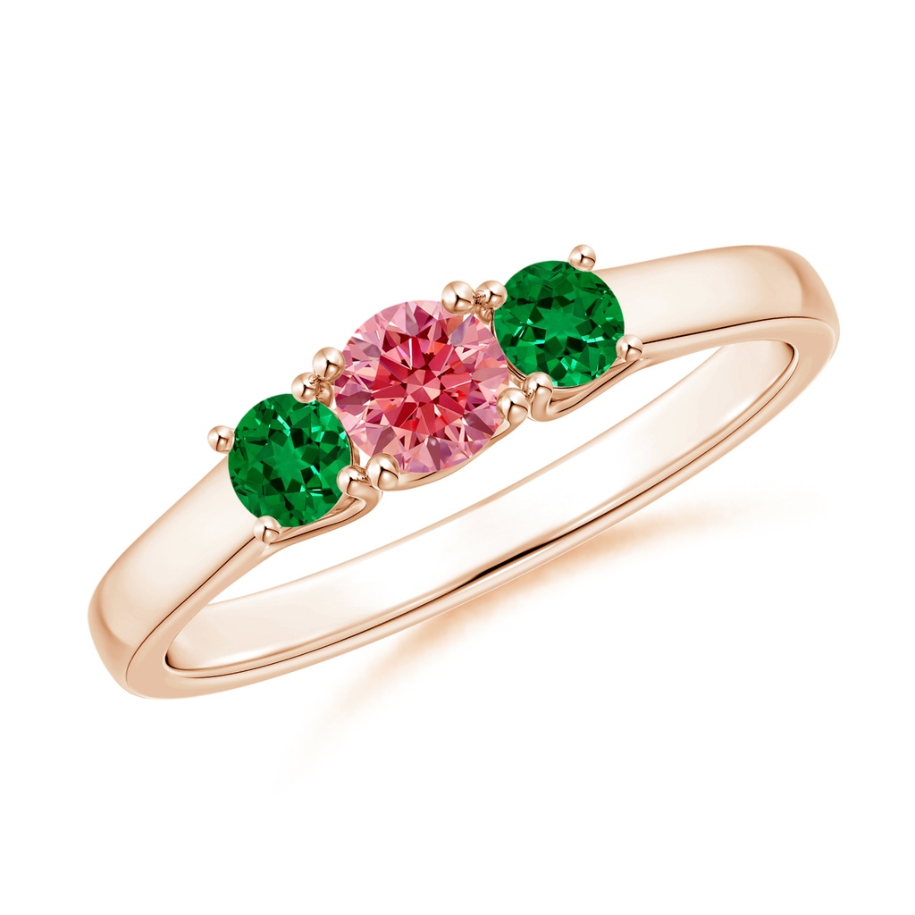 4mm Labgrown Classic Round Lab-Grown Fancy Intense Pink Diamond Three Stone Ring in Rose Gold