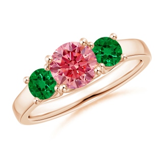 6mm Labgrown Classic Round Lab-Grown Fancy Intense Pink Diamond Three Stone Ring in 18K Rose Gold