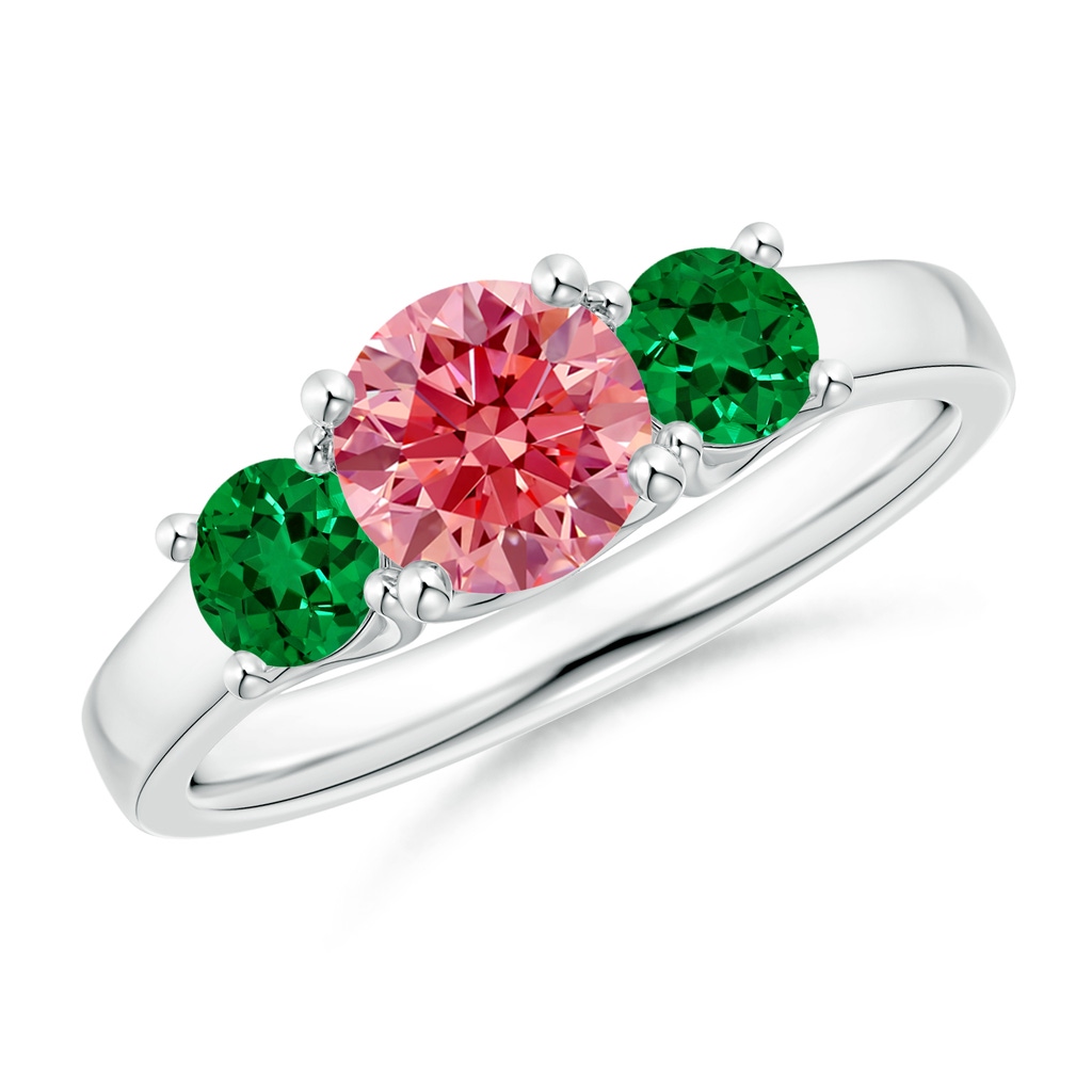 6mm Labgrown Classic Round Lab-Grown Fancy Intense Pink Diamond Three Stone Ring in White Gold