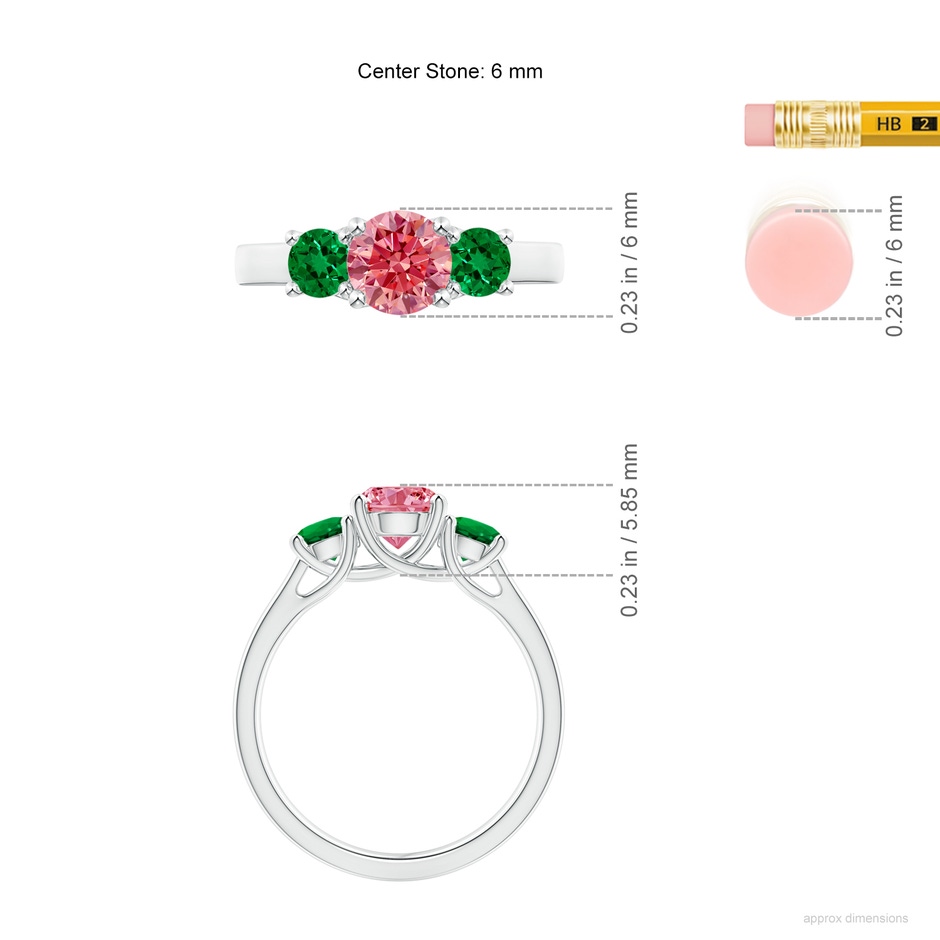 6mm Labgrown Classic Round Lab-Grown Fancy Intense Pink Diamond Three Stone Ring in White Gold ruler