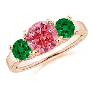 7mm Labgrown Classic Round Lab-Grown Fancy Intense Pink Diamond Three Stone Ring in 9K Rose Gold