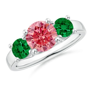 7mm Labgrown Classic Round Lab-Grown Fancy Intense Pink Diamond Three Stone Ring in P950 Platinum