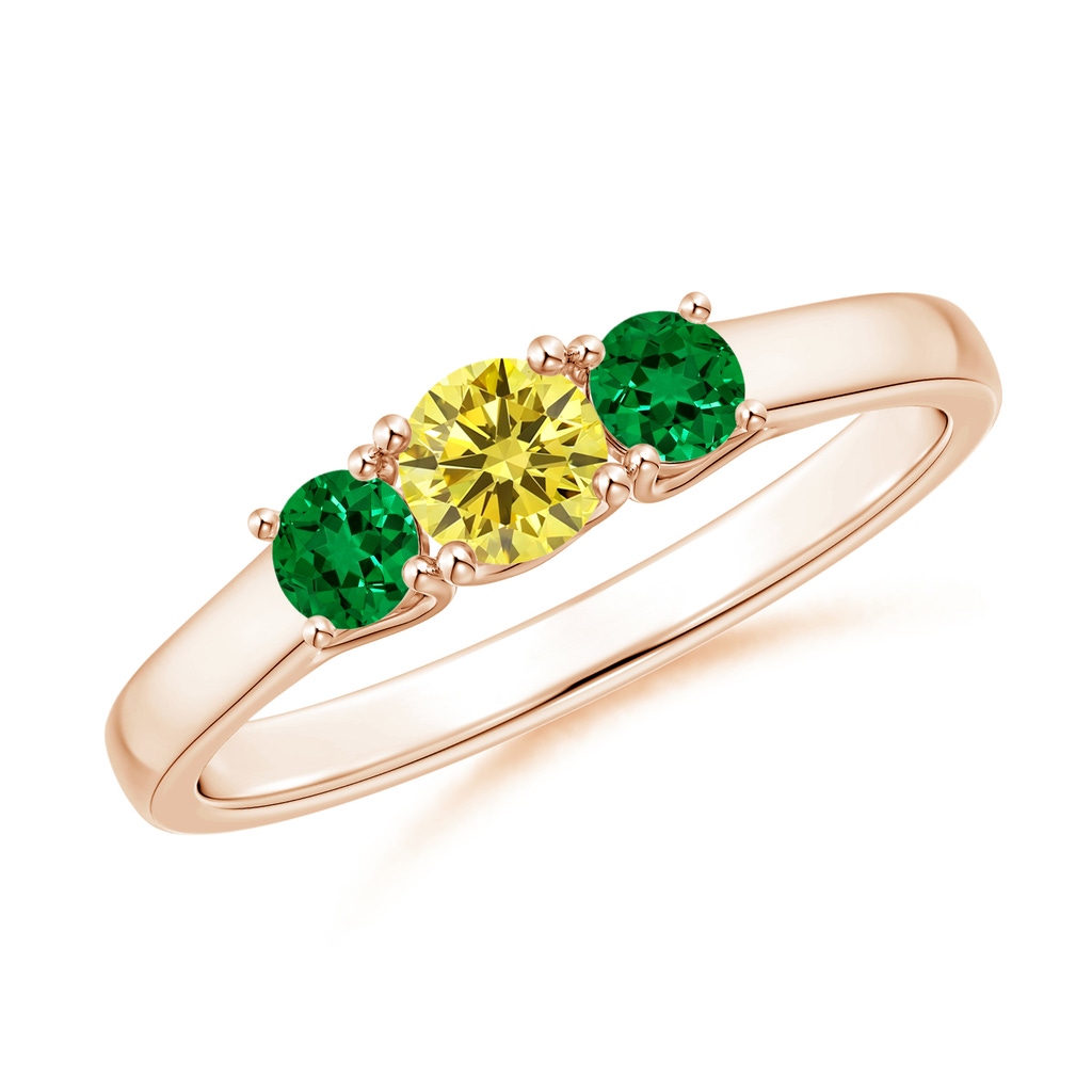 4mm Labgrown Classic Round Lab-Grown Fancy Intense Yellow Diamond Three Stone Ring in Rose Gold