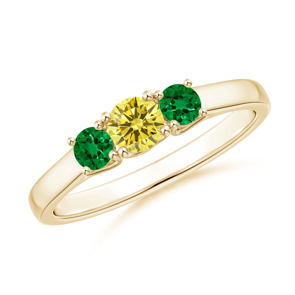 4mm Labgrown Classic Round Lab-Grown Fancy Intense Yellow Diamond Three Stone Ring in Yellow Gold