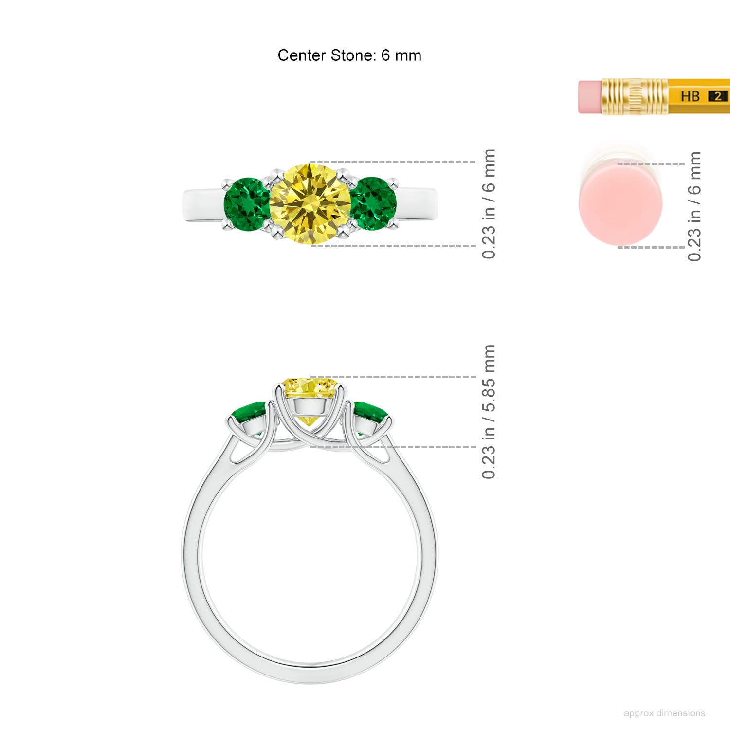 6mm Labgrown Classic Round Lab-Grown Fancy Intense Yellow Diamond Three Stone Ring in White Gold - ruler