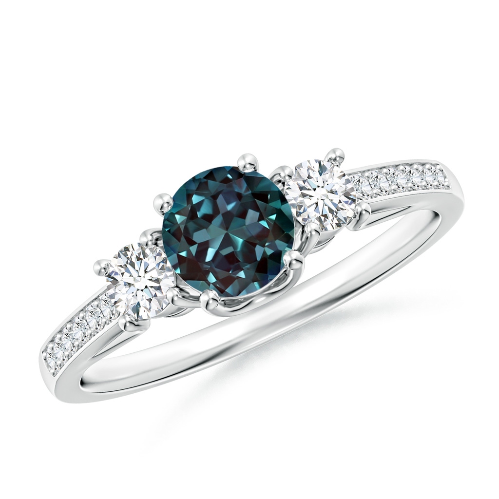 5mm Labgrown Classic Prong Set Round Lab-Grown Alexandrite and Diamond Three Stone Ring in P950 Platinum