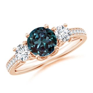 6mm Labgrown Classic Prong Set Round Lab-Grown Alexandrite and Diamond Three Stone Ring in 18K Rose Gold