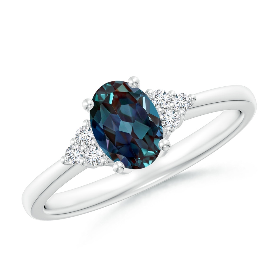 7x5mm Labgrown Solitaire Oval Lab-Grown Alexandrite Ring with Trio Diamond Accents in P950 Platinum 