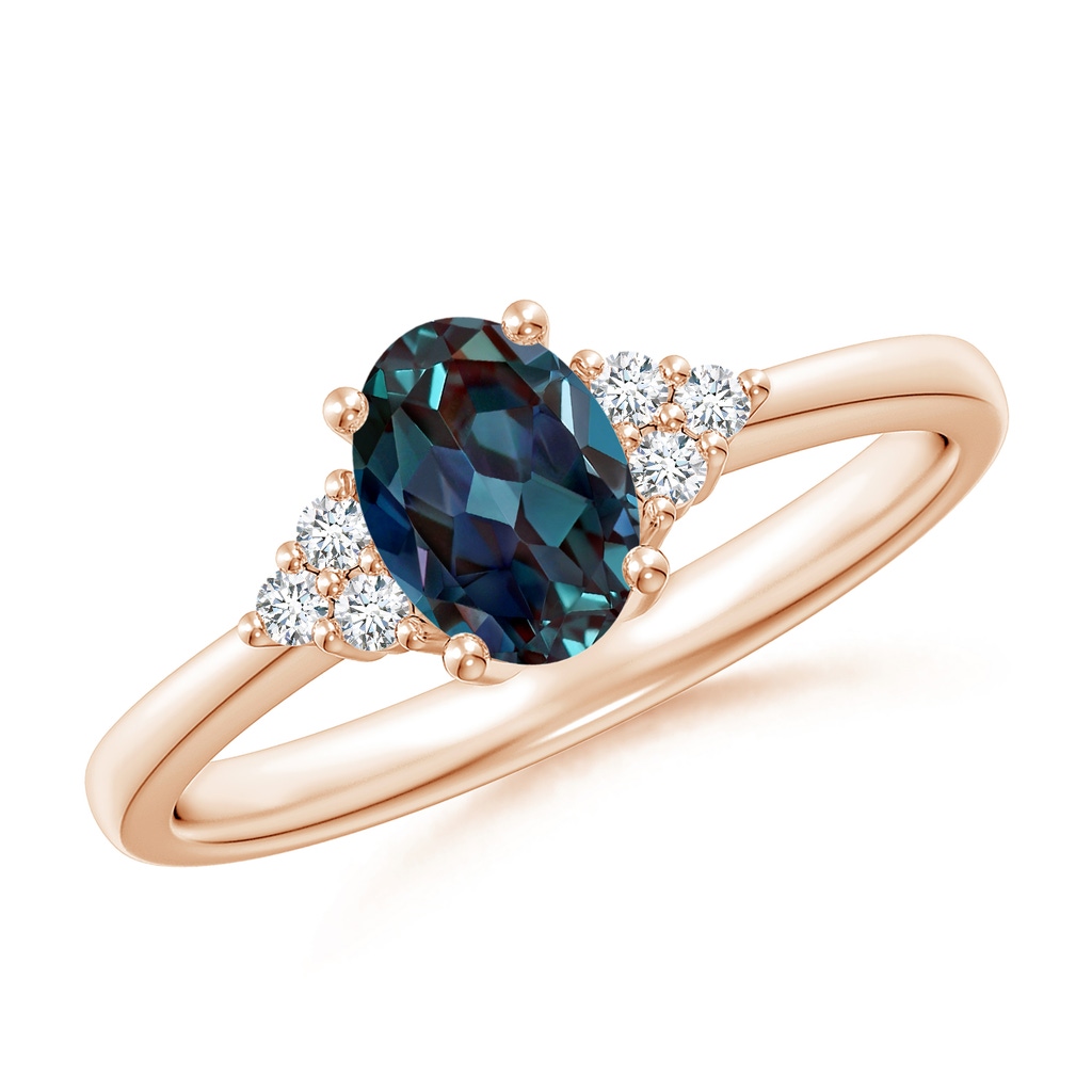 7x5mm Labgrown Solitaire Oval Lab-Grown Alexandrite Ring with Trio Diamond Accents in Rose Gold