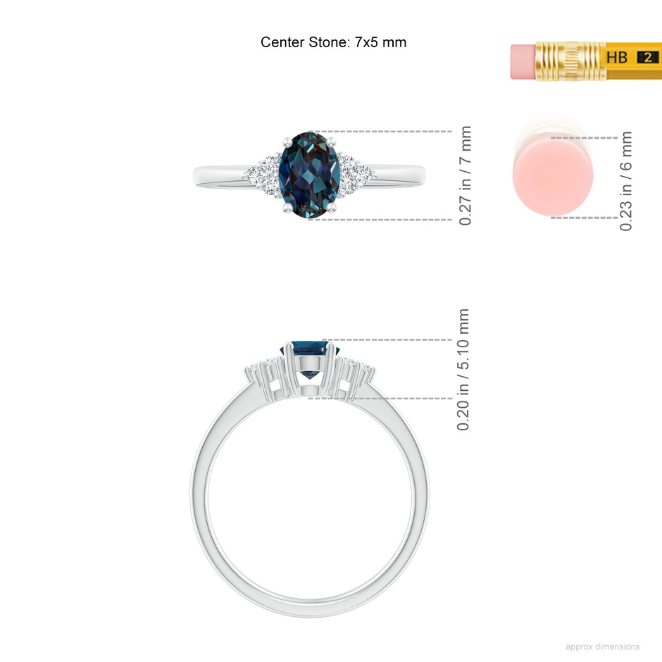 7x5mm Labgrown Solitaire Oval Lab-Grown Alexandrite Ring with Trio Diamond Accents in White Gold ruler