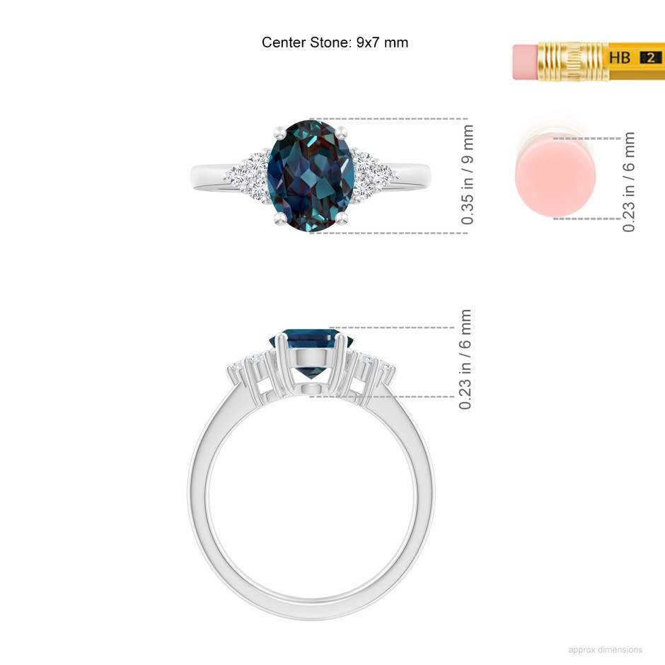 9x7mm Labgrown Solitaire Oval Lab-Grown Alexandrite Ring with Trio Diamond Accents in White Gold ruler