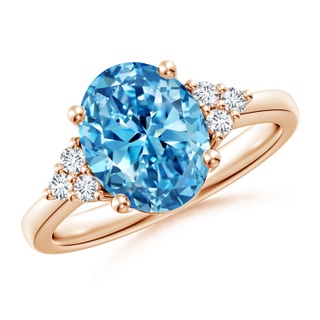 10x8mm Labgrown Solitaire Oval Lab-Grown Fancy Intense Blue and White Diamond Promise Ring in 18K Rose Gold