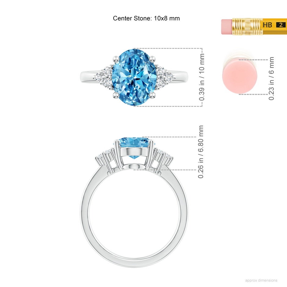 10x8mm Labgrown Solitaire Oval Lab-Grown Fancy Intense Blue and White Diamond Promise Ring in P950 Platinum ruler