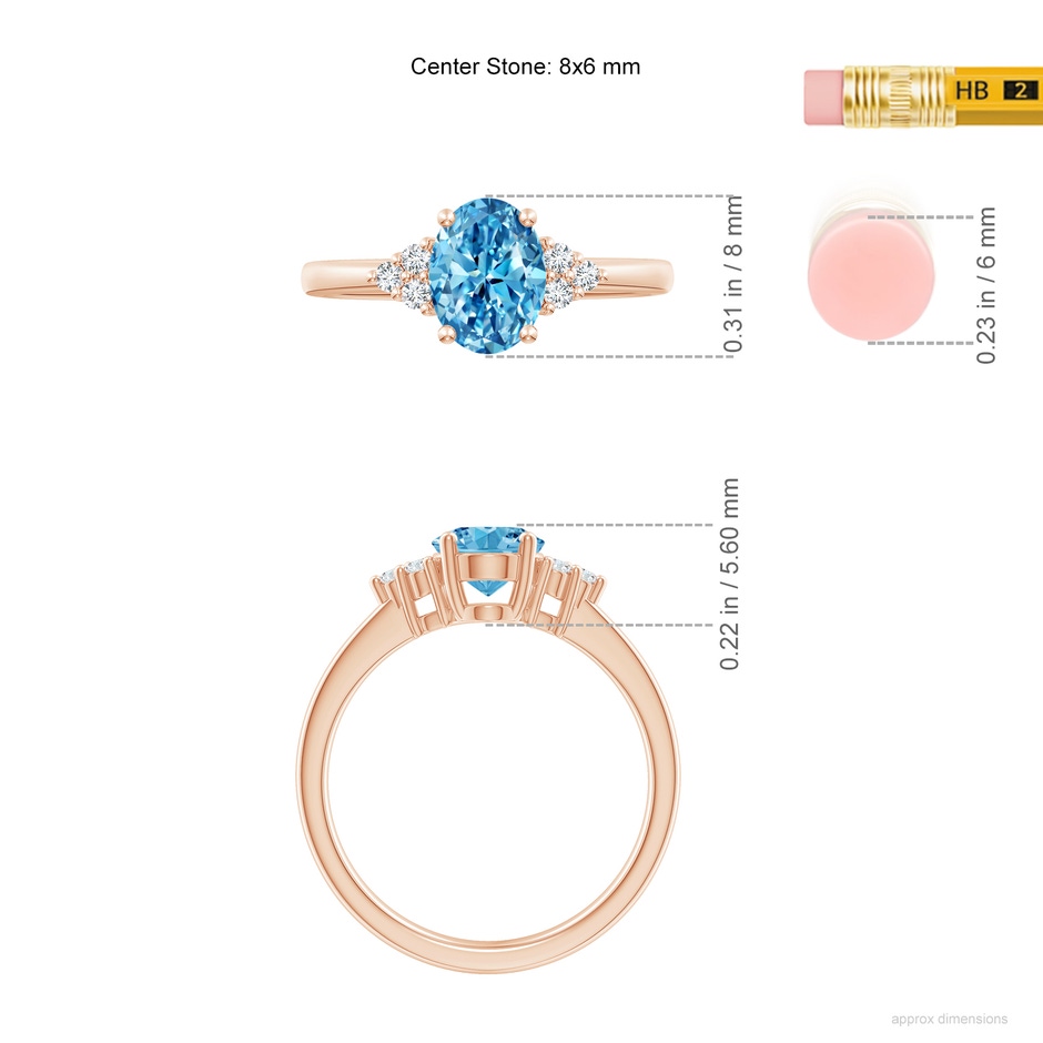 8x6mm Labgrown Solitaire Oval Lab-Grown Fancy Intense Blue and White Diamond Promise Ring in Rose Gold ruler