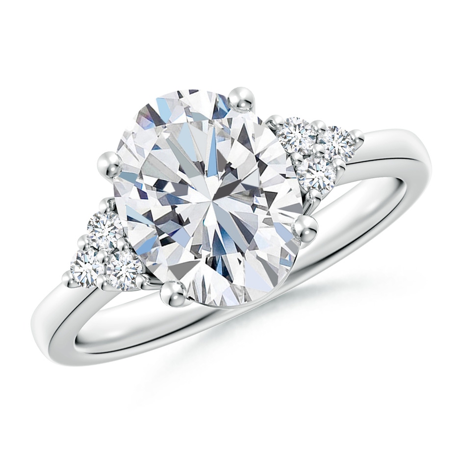 10x8mm FGVS Lab-Grown Solitaire Oval Diamond Ring with Trio Diamond Accents in White Gold 