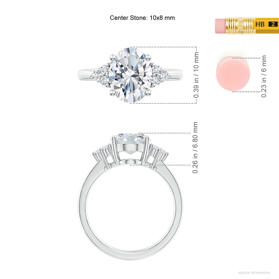 10x8mm FGVS Lab-Grown Solitaire Oval Diamond Ring with Trio Diamond Accents in White Gold ruler