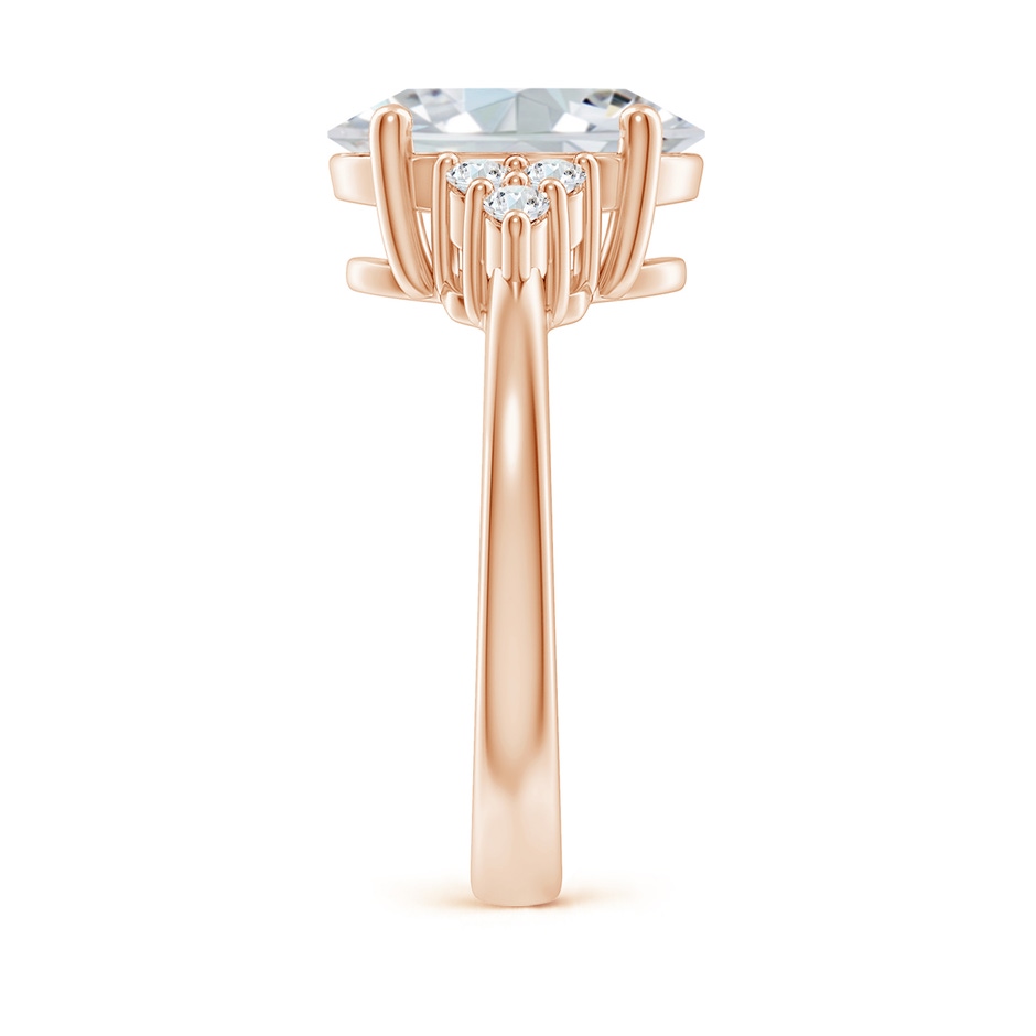11.5x9mm FGVS Lab-Grown Solitaire Oval Diamond Ring with Trio Diamond Accents in Rose Gold side 299