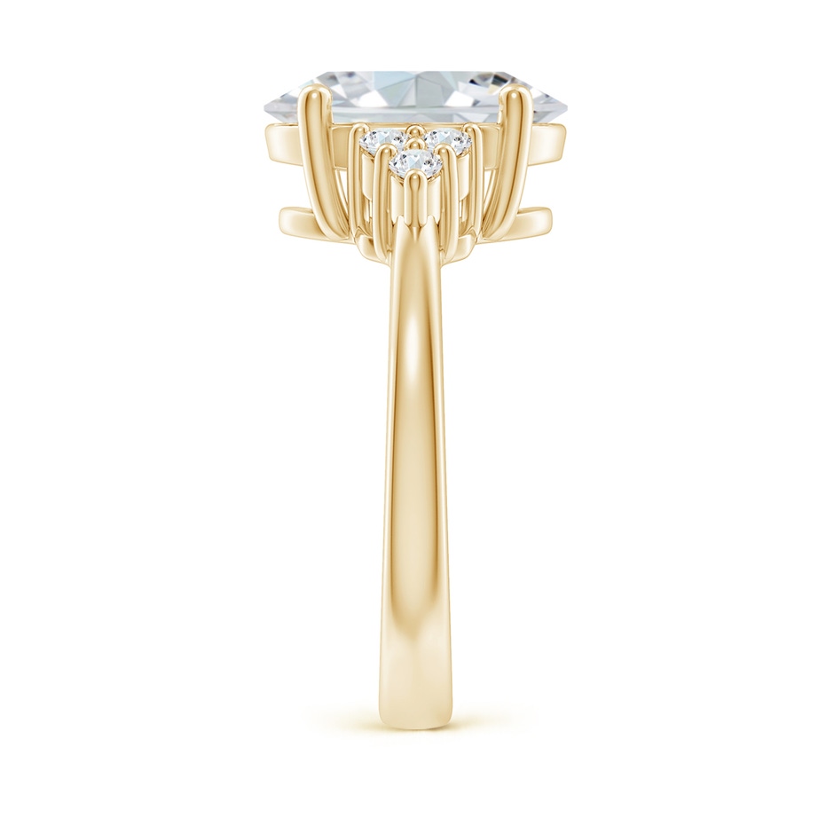 11.5x9mm FGVS Lab-Grown Solitaire Oval Diamond Ring with Trio Diamond Accents in Yellow Gold side 299