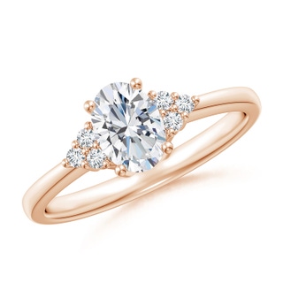 7x5mm FGVS Lab-Grown Solitaire Oval Diamond Ring with Trio Diamond Accents in 9K Rose Gold