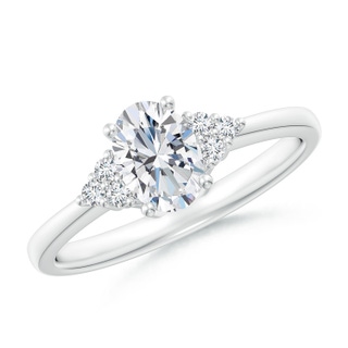 7x5mm FGVS Lab-Grown Solitaire Oval Diamond Ring with Trio Diamond Accents in P950 Platinum