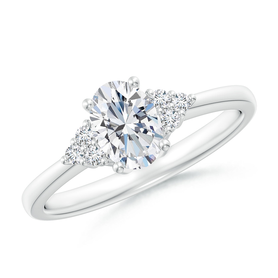 7x5mm FGVS Lab-Grown Solitaire Oval Diamond Ring with Trio Diamond Accents in White Gold 