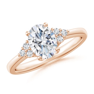 8x6mm FGVS Lab-Grown Solitaire Oval Diamond Ring with Trio Diamond Accents in 9K Rose Gold